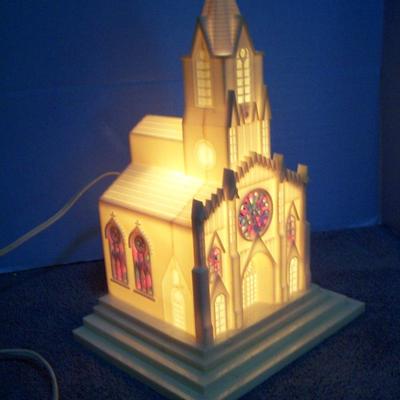 LOT 3 LOVELY VINTAGE MCM PLASTIC LIGHTED CHURCH
