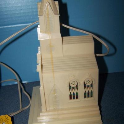 LOT 3 LOVELY VINTAGE MCM PLASTIC LIGHTED CHURCH