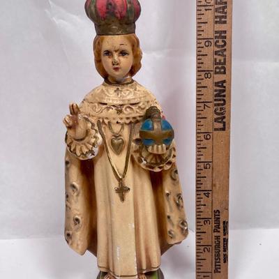 Statue Infant of Prague Infant Jesus Santo Nino Plaster Collector 1930s 10.5”