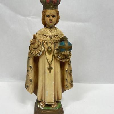 Statue Infant of Prague Infant Jesus Santo Nino Plaster Collector 1930s 10.5”