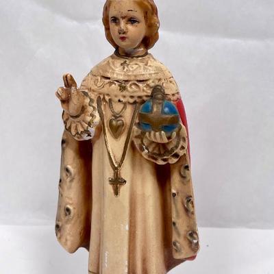 Statue Infant of Prague Infant Jesus Santo Nino Plaster Collector 1930s 10.5”