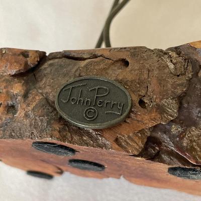 John Perry pink flamingo in burl wood