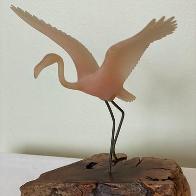 John Perry pink flamingo in burl wood