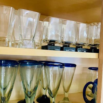 Mexican Blue Rim Glassware Lot