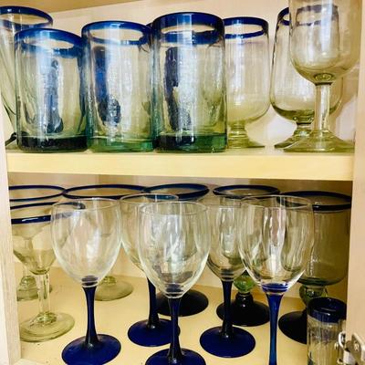 Mexican Blue Rim Glassware Lot