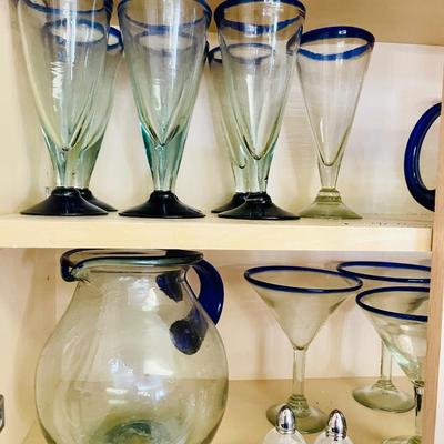 Mexican Blue Rim Glassware Lot