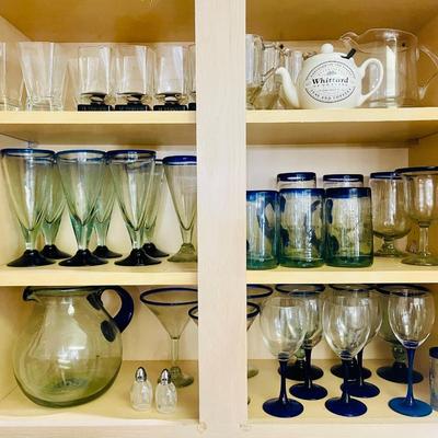 Mexican Blue Rim Glassware Lot