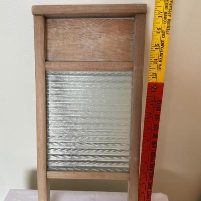 Vintage glass and wood washboard with fold art match holder