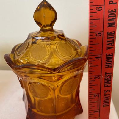 Fostoria coin amber glass sugar and large bowl