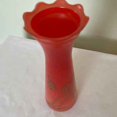 Vintage coral Asian pagoda orange vase