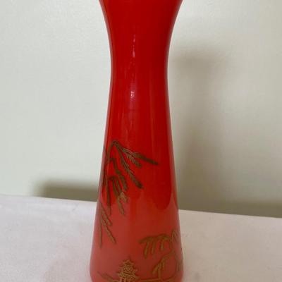 Vintage coral Asian pagoda orange vase