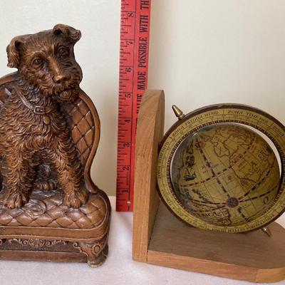 Dog and 2 globe Book ends