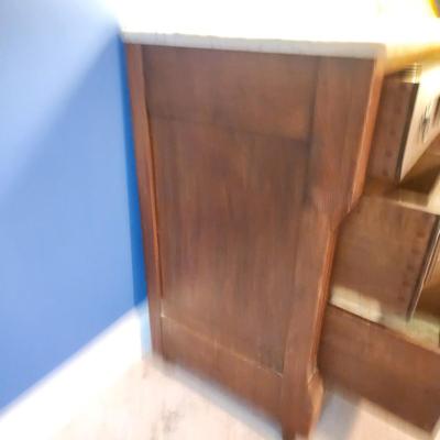 Antique Eastlake Marble Top Washstand Cabinet 29x16x28