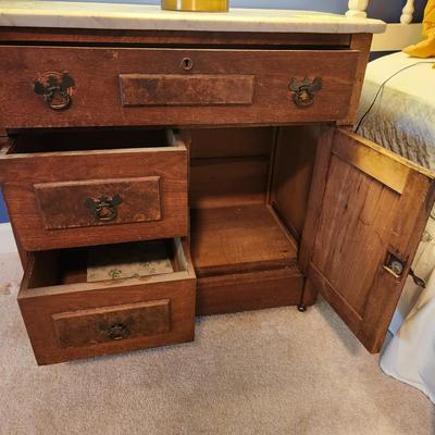 Antique Eastlake Marble Top Washstand Cabinet 29x16x28