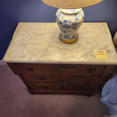 Antique Eastlake Marble Top Washstand Cabinet 29x16x28