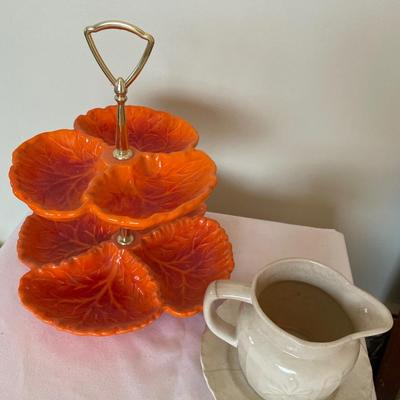 Haeger tiered tray and vintage pitcher