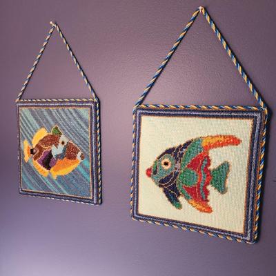2 Hand made Needlepoint Fish