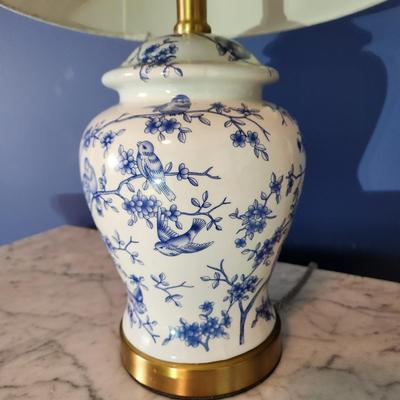 Jonathan Y Blue on White Floral Birds Table Lamp