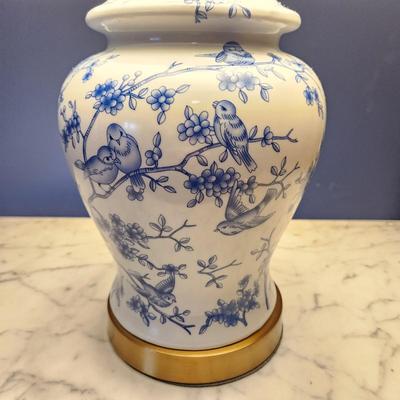 Jonathan Y Blue on White Floral Birds Table Lamp