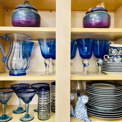 Cobalt Wine Glasses and Pitcher Lot