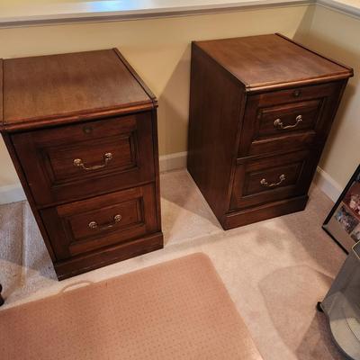 Pair Wood 2 Drawer File Cabinets 19x22x30