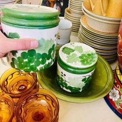 Sale Photo Thumbnail #59: Tuscan Style Rooster Dispenser
Vintage Glasses
Green Canisters 
Prairie Bowl
Rooster Pics
Coasters and Hot plates
Cups and mini vintage pitchers