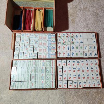 Vintage Milton Bradley Mahjong Game Tiles & sticks