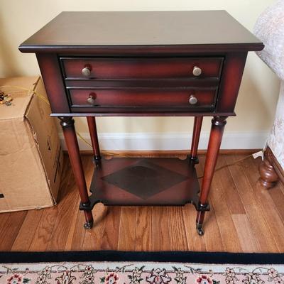 2 Drawer Side Table w Casters 17x12x25