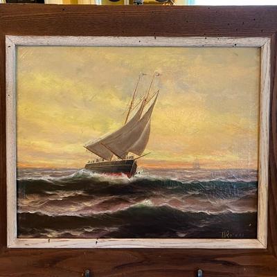 Early 20th Century Oil Painting of Seascape- Signed by Artist (est value $100-$200)