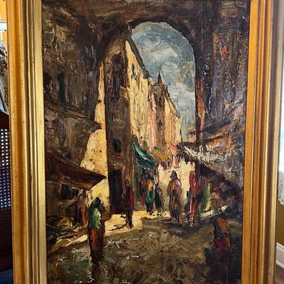 Oil Painting on Canvas- Jerusalem Street Market Scene- Artist Signed (est value $300-$500)