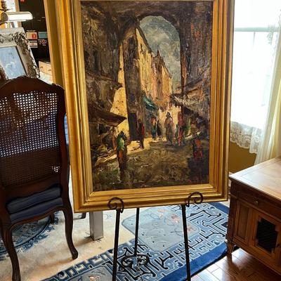 Oil Painting on Canvas- Jerusalem Street Market Scene- Artist Signed (est value $300-$500)