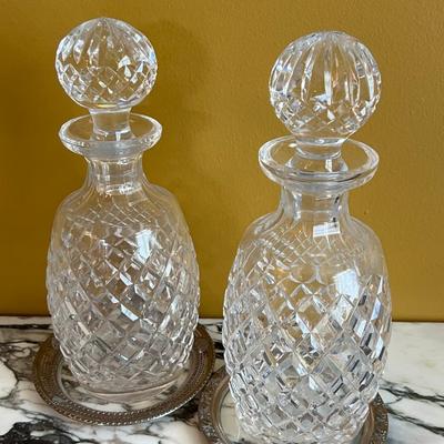 Crystal Decanters with Silver Rimmed Glass Coasters