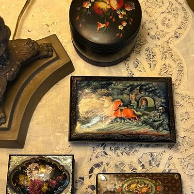 Russian Lacquer and Hand Painted Boxes Lot