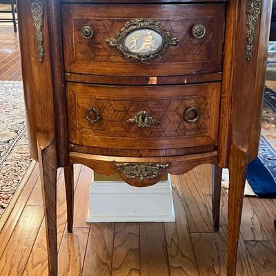 Antique French Louis XV Style Rouge Marble Top Bombe Commode Nightstand Side Table