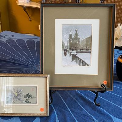 Russian Print Lithograph and Chinese Watercolor (est value $35-$50)
