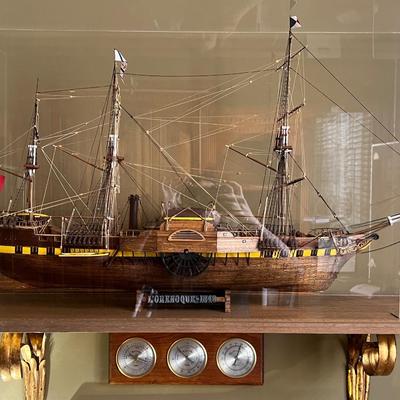 Handmade Ship Model of L’Orenoque 1848 w/ Display Case & Shelf