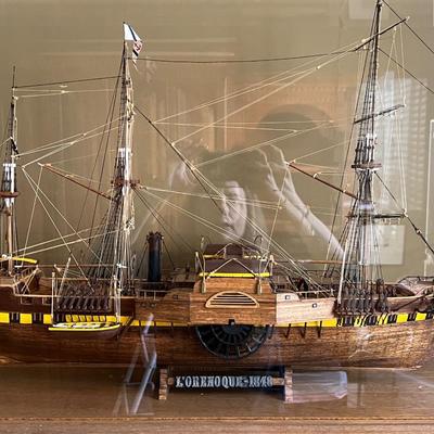 Handmade Ship Model of L’Orenoque 1848 w/ Display Case & Shelf