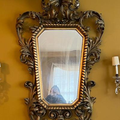 19th Century Large Florentine Baroque Style Giltwood Carved Mirror