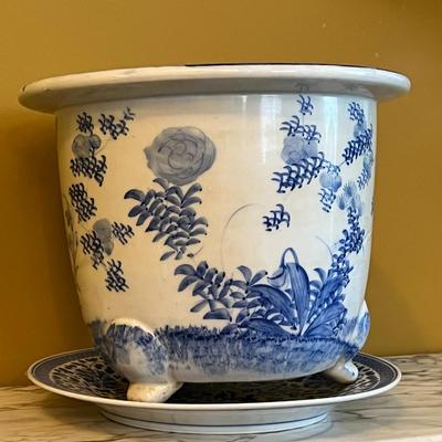 Antique China Blue and White Flower Pot