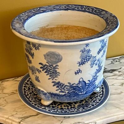 Antique China Blue and White Flower Pot