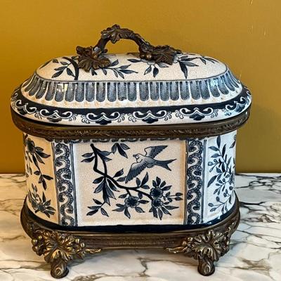 Blue & White Bronze and Porcelain Decorative Box