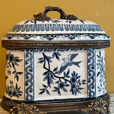 Blue & White Bronze and Porcelain Decorative Box