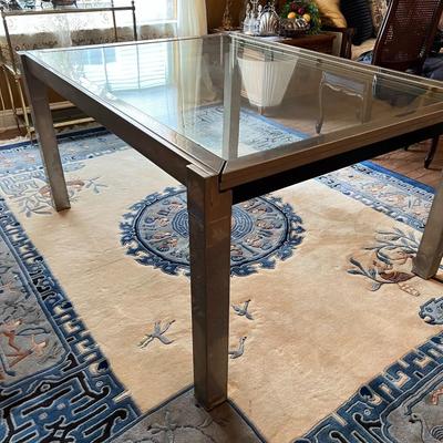 Mid-Century Modern Extendible Glass and Chrome Dining Table