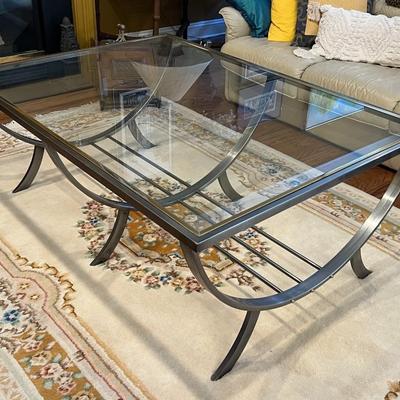 Design Institute of America Glass and Metal Barrel Shaped Coffee Table