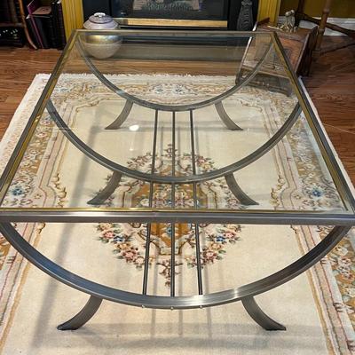 Design Institute of America Glass and Metal Barrel Shaped Coffee Table