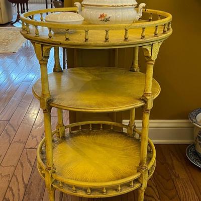 Mid-Century 3-Tiered Table w/ Meissen Small Lidded Tureen