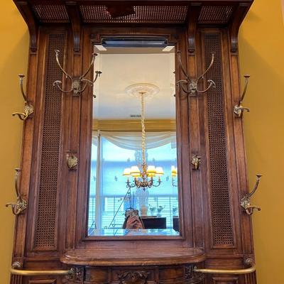 Early 1900s Art Nouveau Walnut Coat Rack
