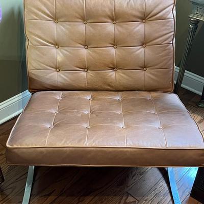 Mid-Century Barcelona Chair w/ Tufted Leather Cushions