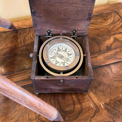 Antique Spyglass with Stand and Nautical Compass