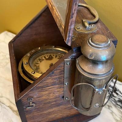 Antique Nautical Ship Compass with Wood Box